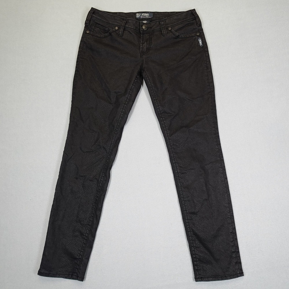 Silver Jeans Pants Womens 33 (33x31) Black Aiko Skinny Faux Snake Skin Coated